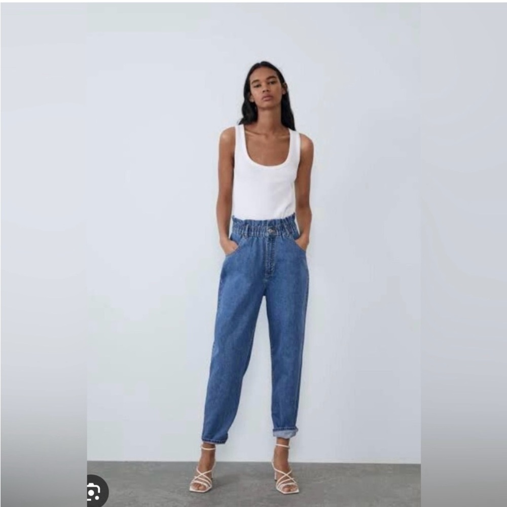 Zara Paper Bag Dark Denim Jeans for Women